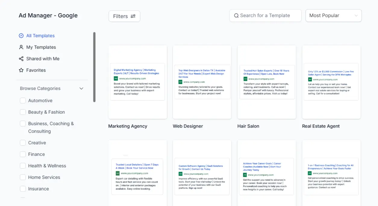 Google ads template
