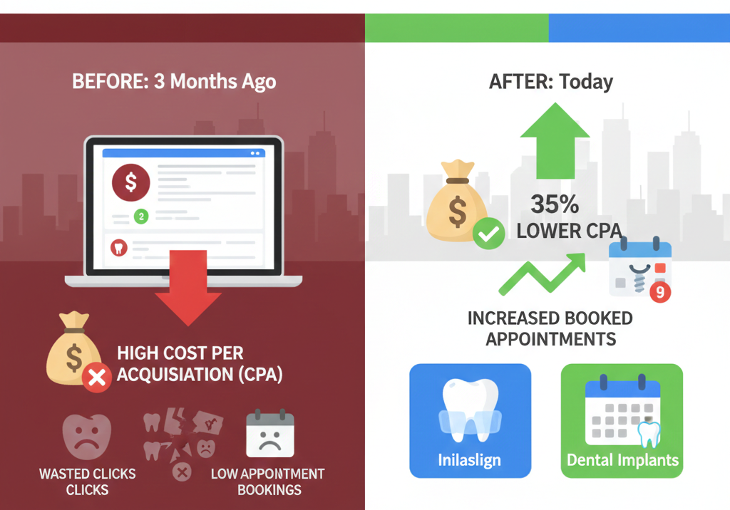 Measurable impact of fixing dental Google Ads mistakes for Canadian dental clinics